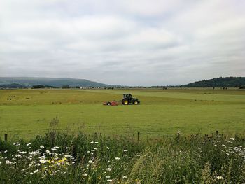 People on field against sky