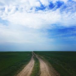 Dirt road passing through field