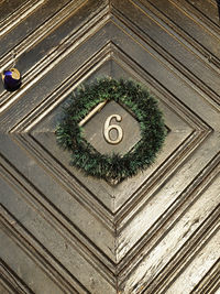 High angle view of ornate door