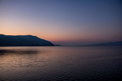 Scenic view of sea against clear sky during sunset