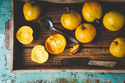 High angle view of fruits on table