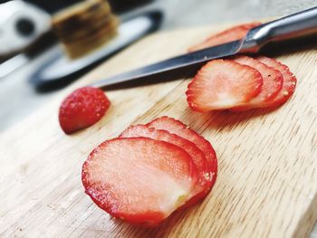 Close-up of strawberries on table