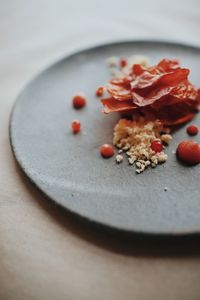 High angle view of breakfast in plate on table