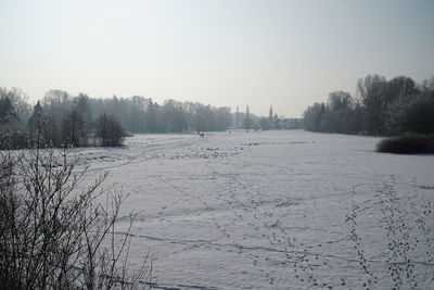 Scenic view of snow against clear sky