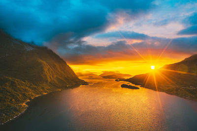 Drone aerial view of mountains in norway