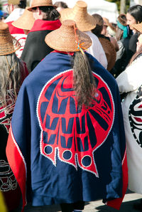 Rear view of people in traditional clothing