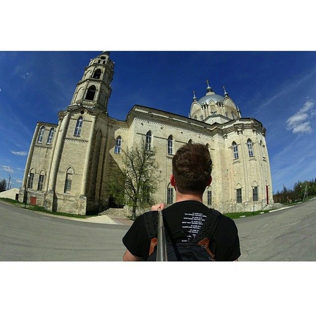 transfer print, architecture, building exterior, auto post production filter, religion, built structure, church, place of worship, lifestyles, sky, men, spirituality, rear view, travel, leisure activity, famous place