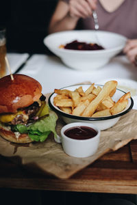 Midsection of food on table