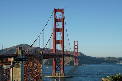 View of golden gate bridge against clear blue sky