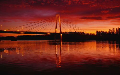 Silhouette bridge over river against sky during sunset