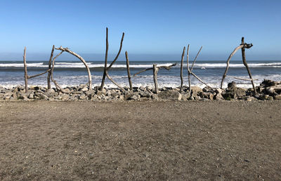 Scenic view of beach against clear sky