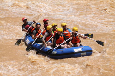 High angle view of people in boat