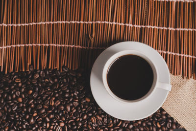 Directly above shot of coffee cup on table