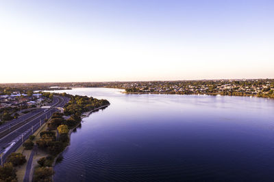 High angle view of sea against clear sky