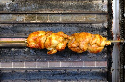 Close-up of meat on barbecue grill