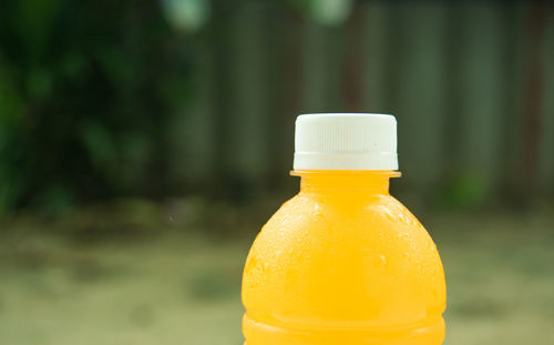 Close-up of drink in glass bottle