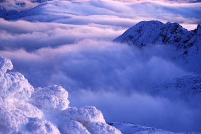 Scenic view of snow covered mountains against sky