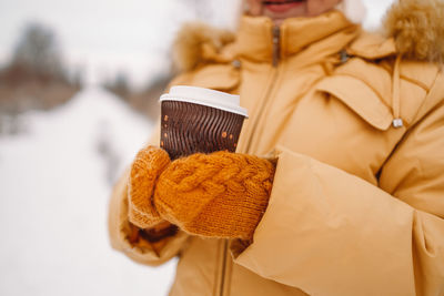 Rear view of woman wearing warm clothing