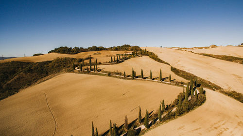 Scenic view of landscape against clear blue sky