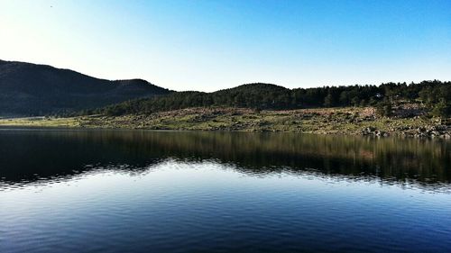 Scenic view of lake against clear sky