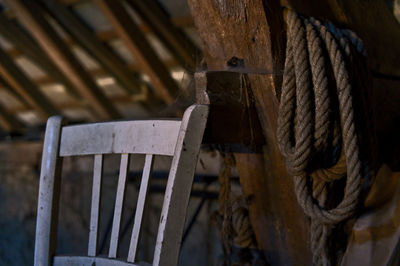 Close-up of rope tied to wooden post