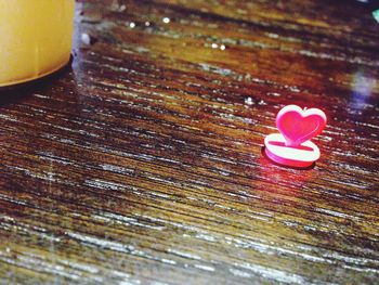 Close-up of heart shape on table