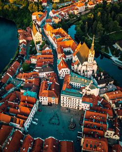 High angle view of buildings in city