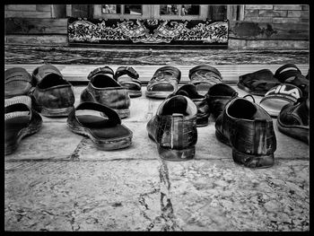 High angle view of shoes on floor