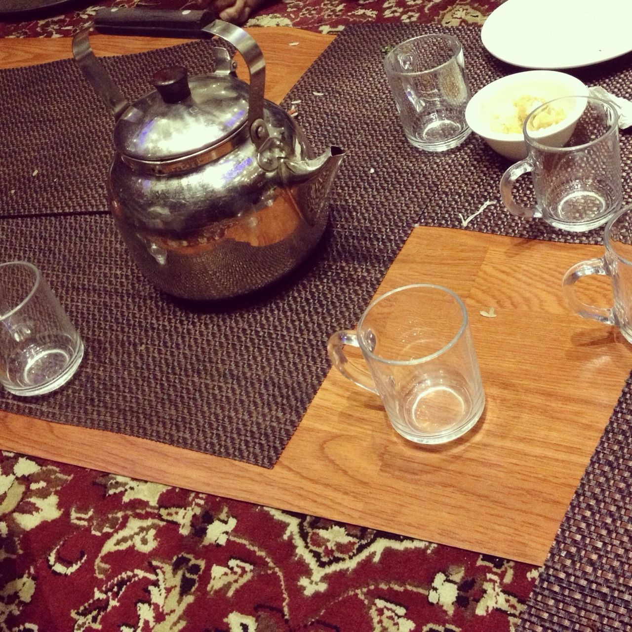 indoors, table, still life, high angle view, food and drink, wood - material, drink, no people, drinking glass, close-up, empty, absence, food, wooden, metal, chair, refreshment, freshness, directly above, spoon