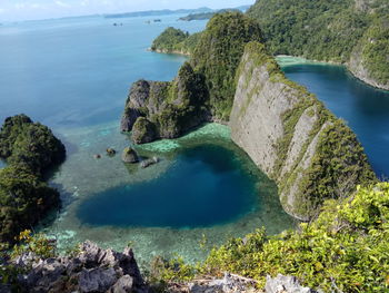 High angle view of bay and rocks