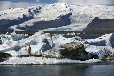 Scenic view of frozen lake against sky