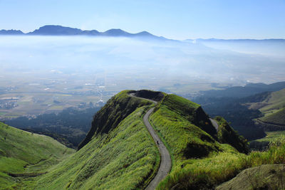 High angle view of mountains against sky