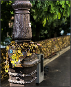 Close-up of old rusty metal structure in park