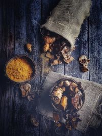 High angle view of food on table