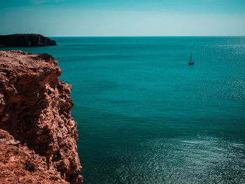 Scenic view of sea against blue sky