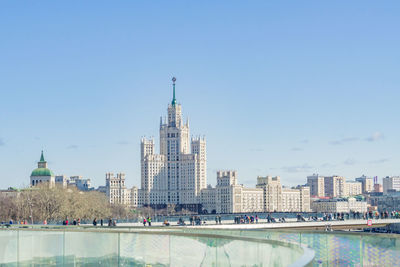 Moscow, russia -  people walking on floating bridge in zaryadye park