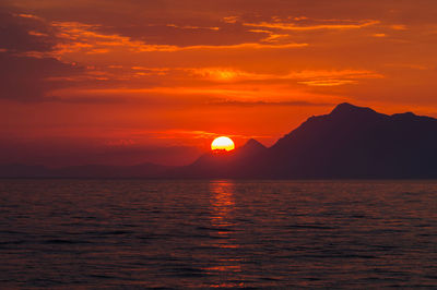 Scenic view of sea against orange sky