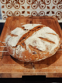 High angle view of cake on cutting board