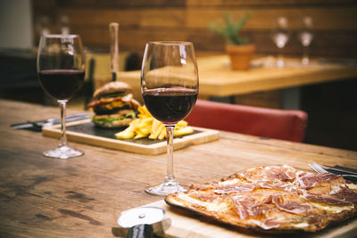 Close-up of served food on table