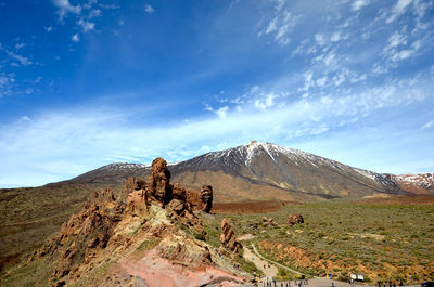 Scenic view of mountains against cloudy sky