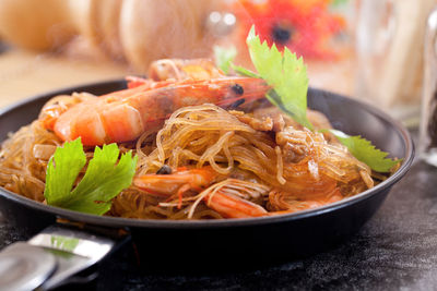 Close-up of rice in bowl on table