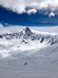 Scenic view of snowcapped mountains against sky