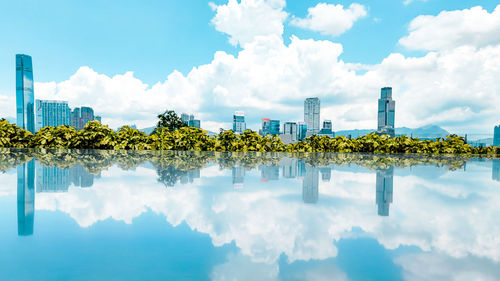Panoramic view of lake against sky