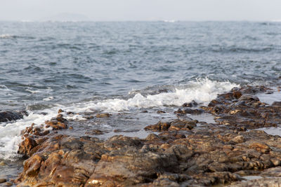 Scenic view of sea against clear sky