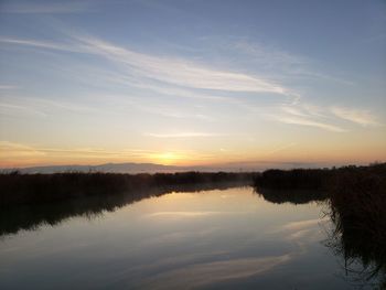 Scenic view of lake against sky during sunset