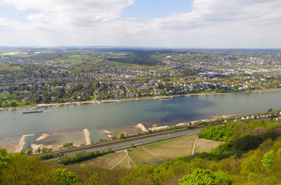 High angle view of cityscape against sky