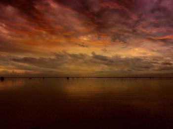 Scenic view of sea against dramatic sky