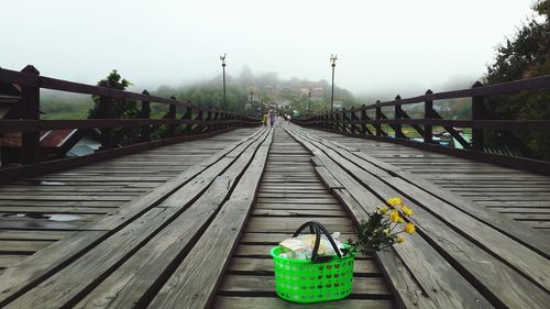 High angle view of woman on footbridge