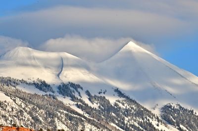 Scenic view of snowcapped mountains against sky