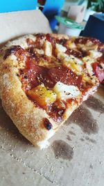 Close-up of pizza on table